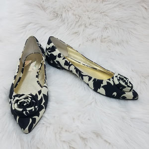 Anne Klein Flats Black Ivory Print Sz 7.5 M